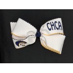 Cottage Hill Christian (White) / Navy-Yellow Gold Pico Stitch Bow - 7 Inch